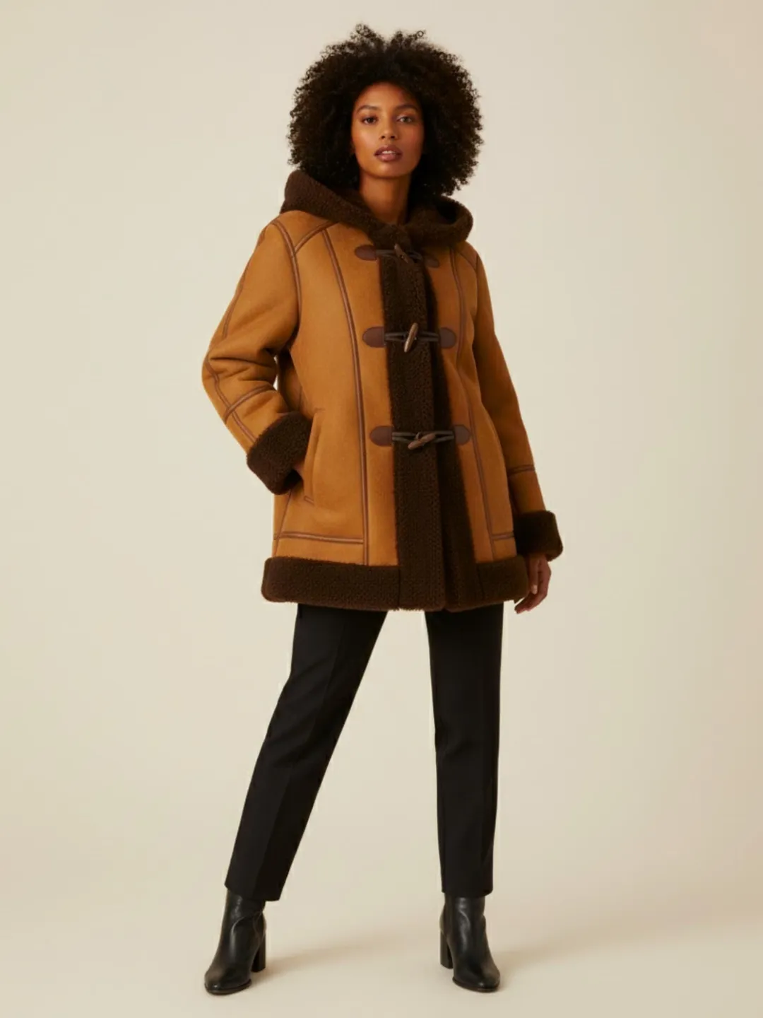 Handmade Wool Duffle Coat for Women – Hooded Toggle Winter Jacket