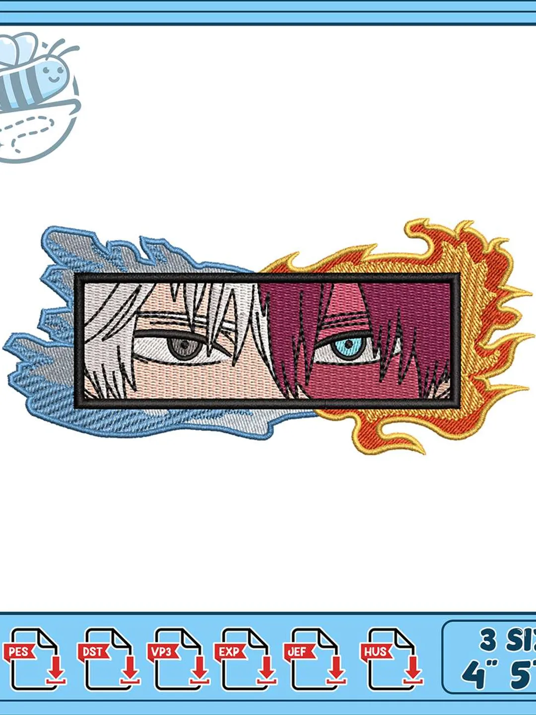 Shoto Todoroki Eyes Embroidery Design, Fire Ice Split Face Machine Embroidery File, My Hero Academia Anime Patch Embroidery