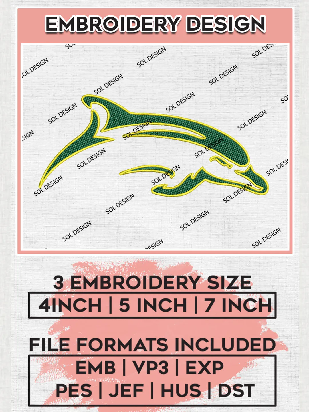 NCAA Le Moyne Dolphins Team Mascot Logo Embroidery Design Files, NCAA Le Moyne Dolphins Machine Embroidery, NCAA Teams, 3 sizes, NCAA Machine embroidery designs, Digital Download