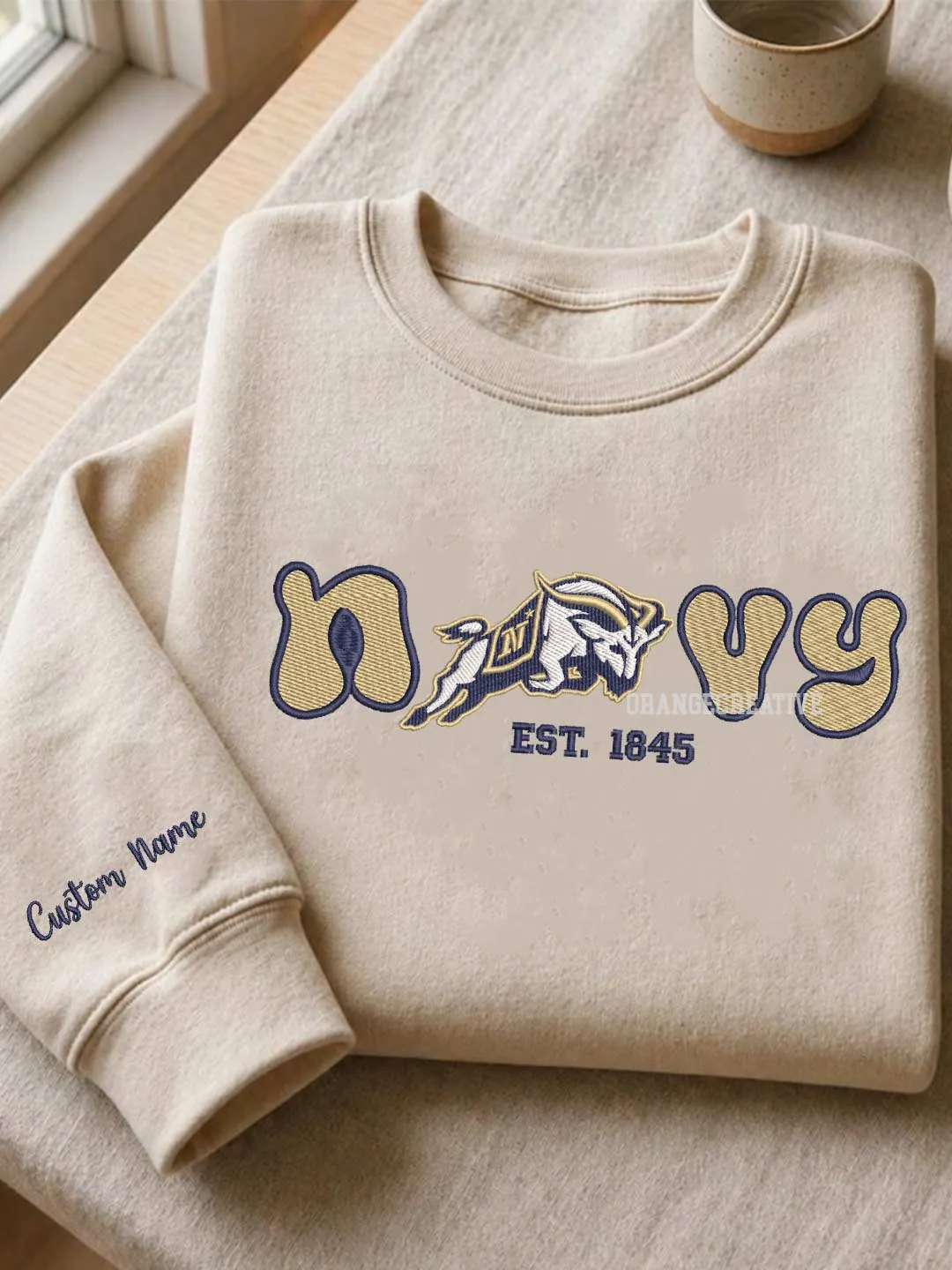 Navy Midshipmen Est Embroidered Sweatshirt, Sport Embroidered Crewneck, Football Embroidered Shirt, College Sweatshirt, Crewneck Gift