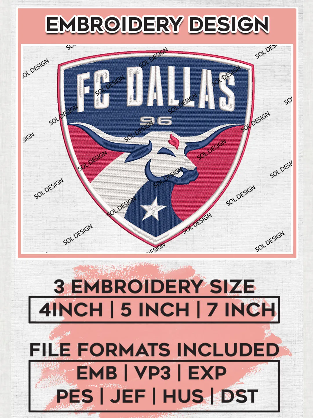 FC Dallas Logo Embroidery Designs, MLS Embroidery files, FC Dallas MLS Teams, FC Dallas Football, Digital Download