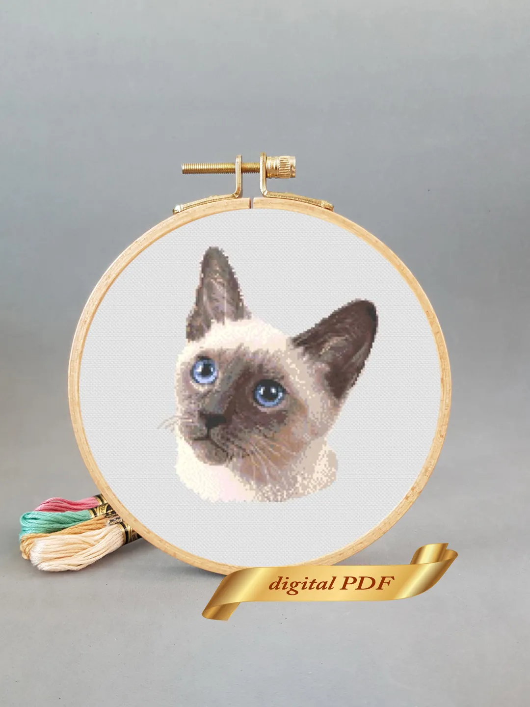 Thai cat pattern pdf cross stitch, pets easy embroidery DIY, art.1