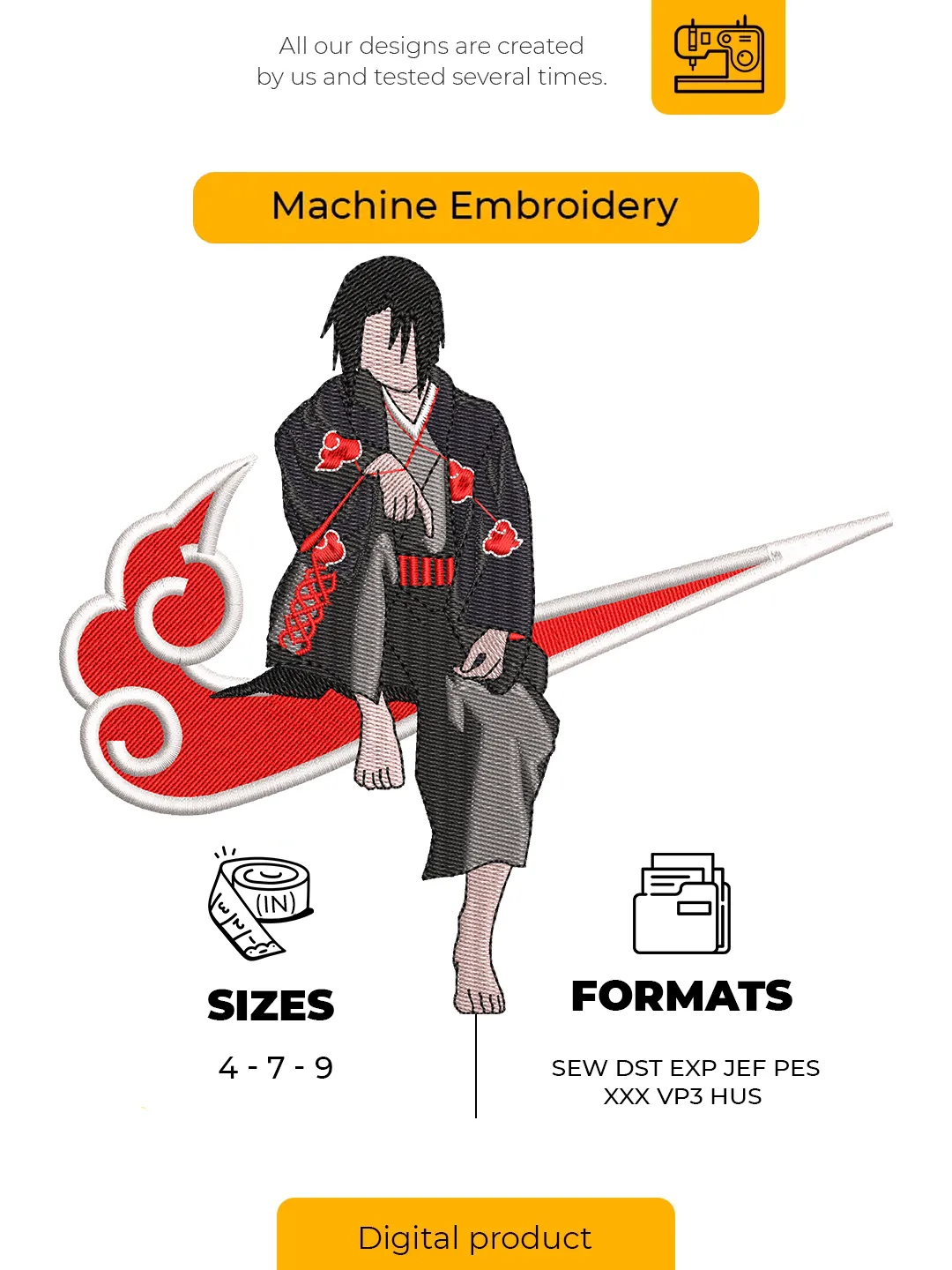 Dark-Haired Akatsuki Ninja Sitting Red Cloud Swoosh Patch Embroidery ...