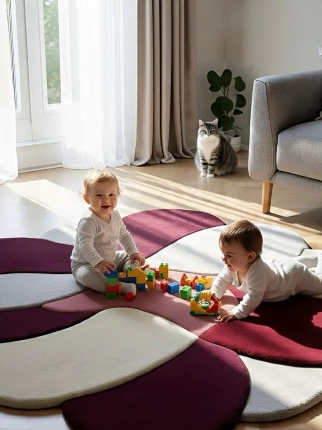 Handmade Tufted Colorful Abstract Fiber Art Tapestry Wool Area Rug