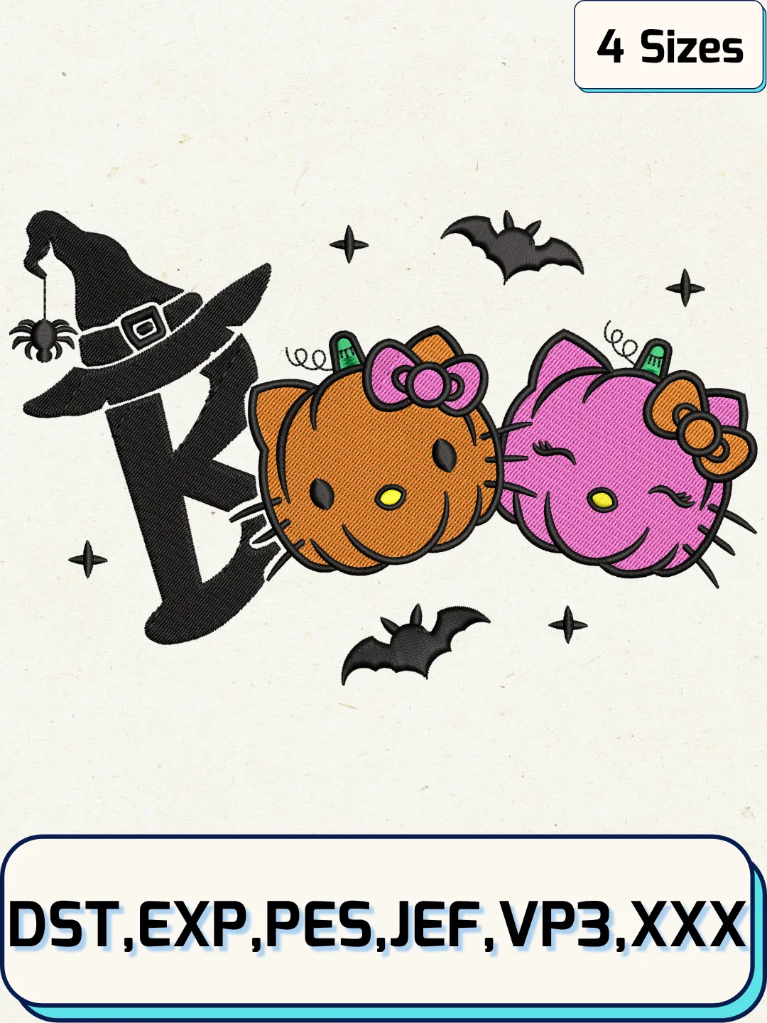 Pumkin Boo Hello Kitty Halloween  Embroidery Design, Halloween Embroidery Design,4 Sizes,Digital Download