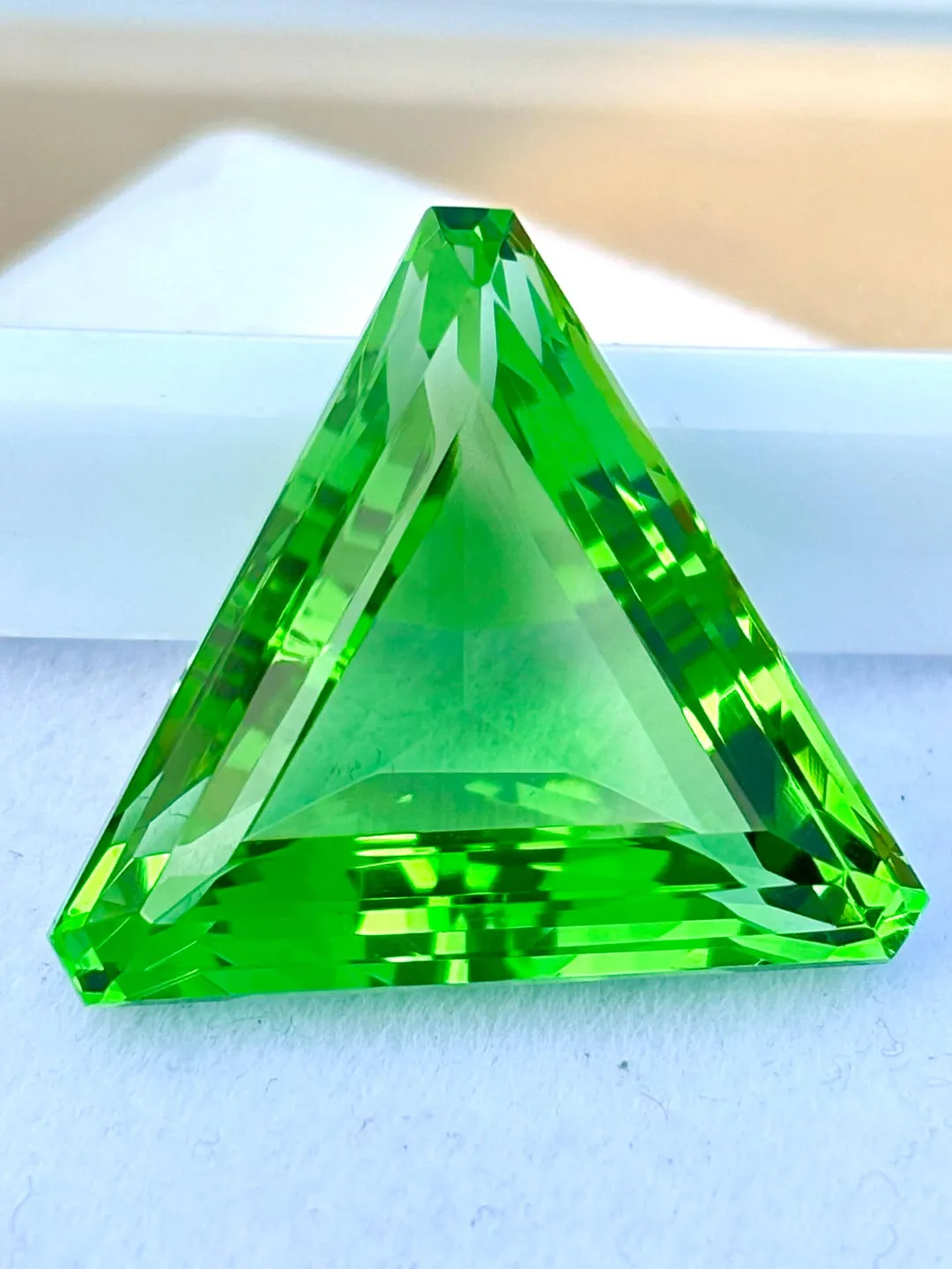 33 Carat Green Topaz Gemstone - Trillion Cut, Loose Triangle Jewel