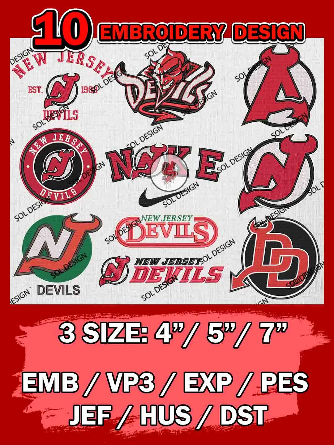NHL New Jersey Devils Bundle Embroidery Files, NHL New Jersey Devils Team Bundle Embroidery Designs, NHL Teams, National Hockey League 3 sizes, NHL Devils Hockey Machine embroidery designs, Digital Download