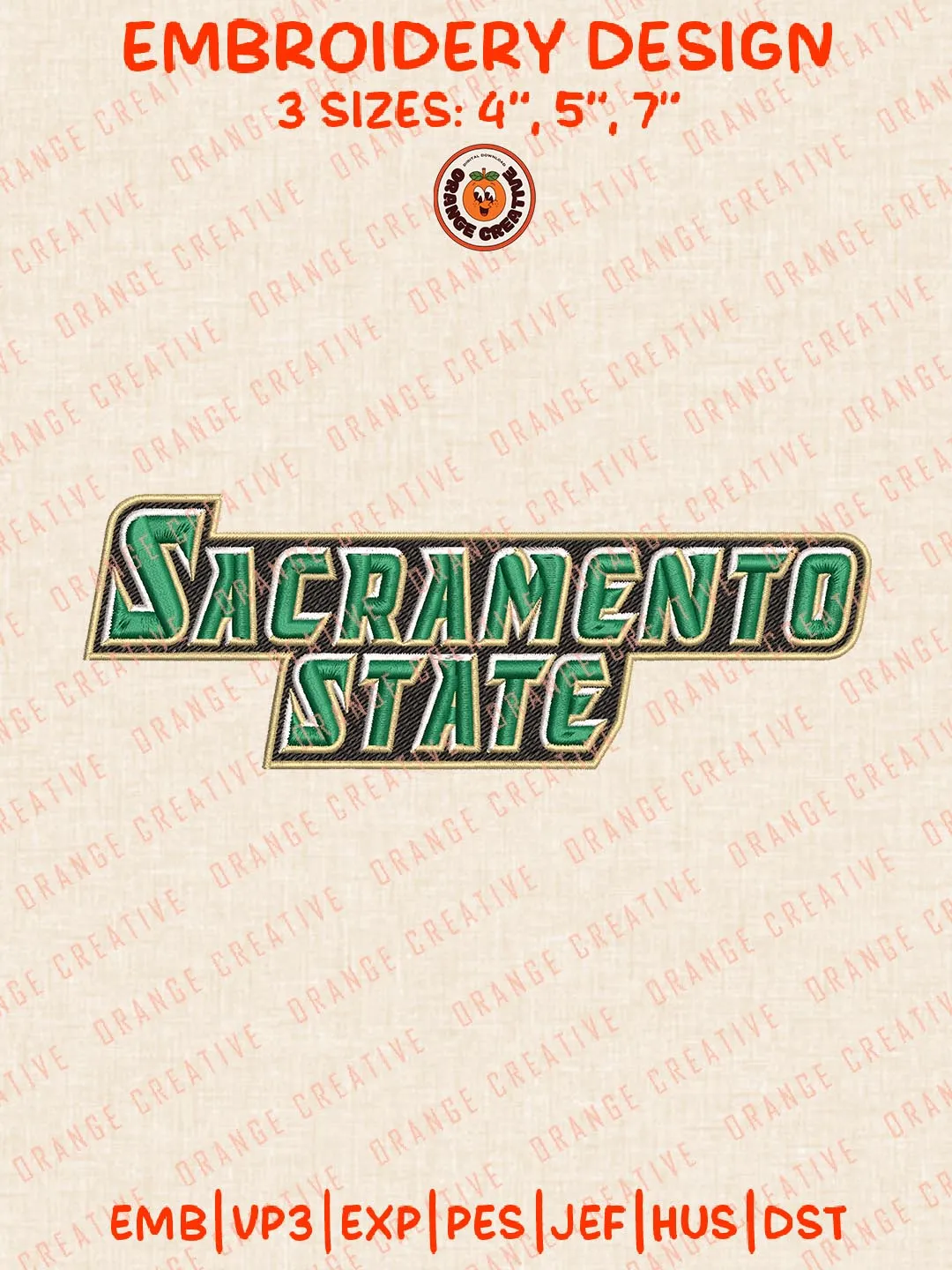 NCAA Sacramento State Hornets Text Logo Embroidery Design, NCAA Team Embroidery Design, Machine Embroidery Design File, 4 Sizes, Digital Download