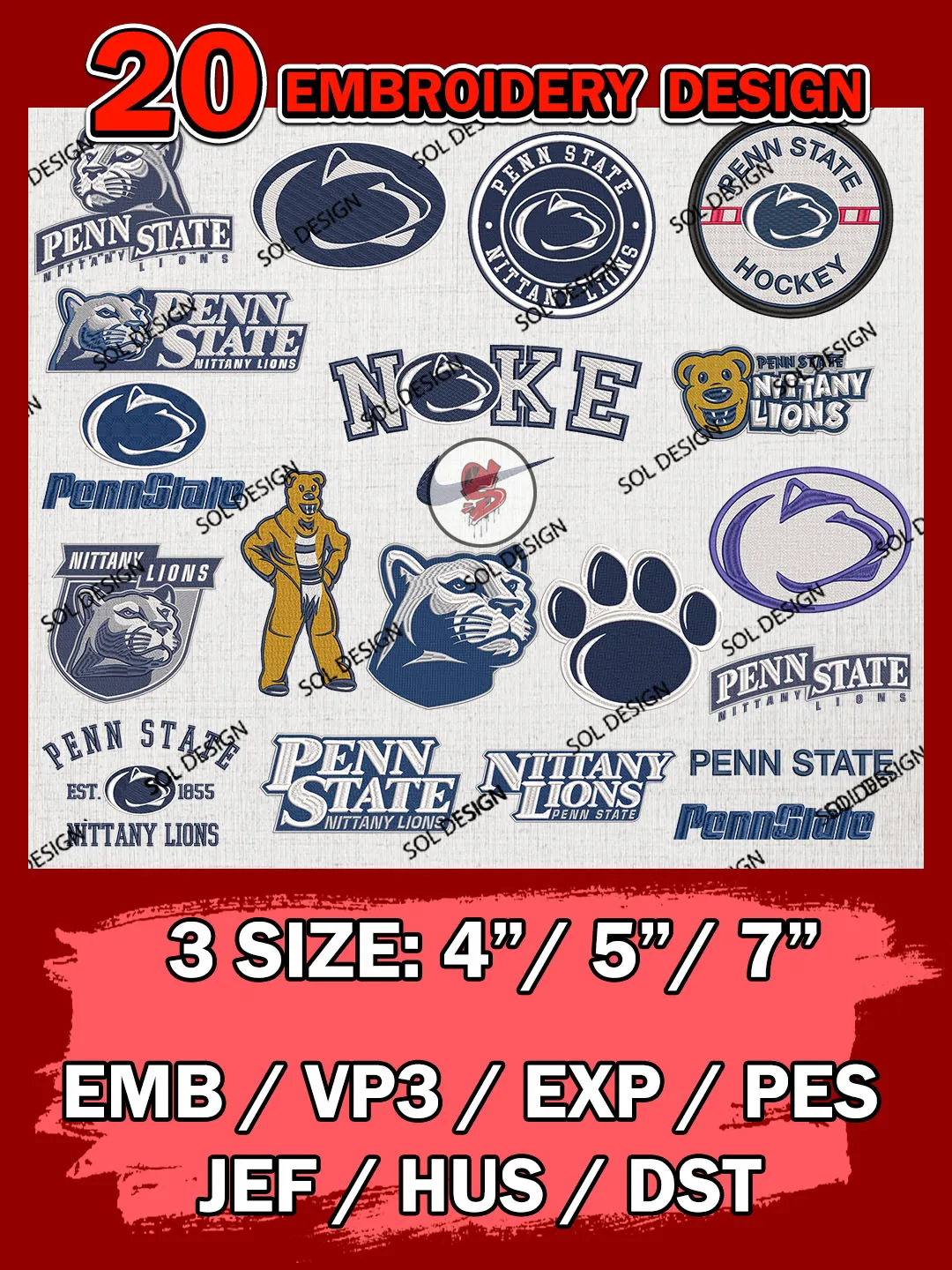 20 NCAA Penn State Nittany Lions Bundle Embroidery Files, NCAA Penn State Nittany Lions Team Bundle Embroidery Designs, NCAA Teams, National College Football Team 3 sizes, NCAA Penn State Machine Embroidery, Digital Download