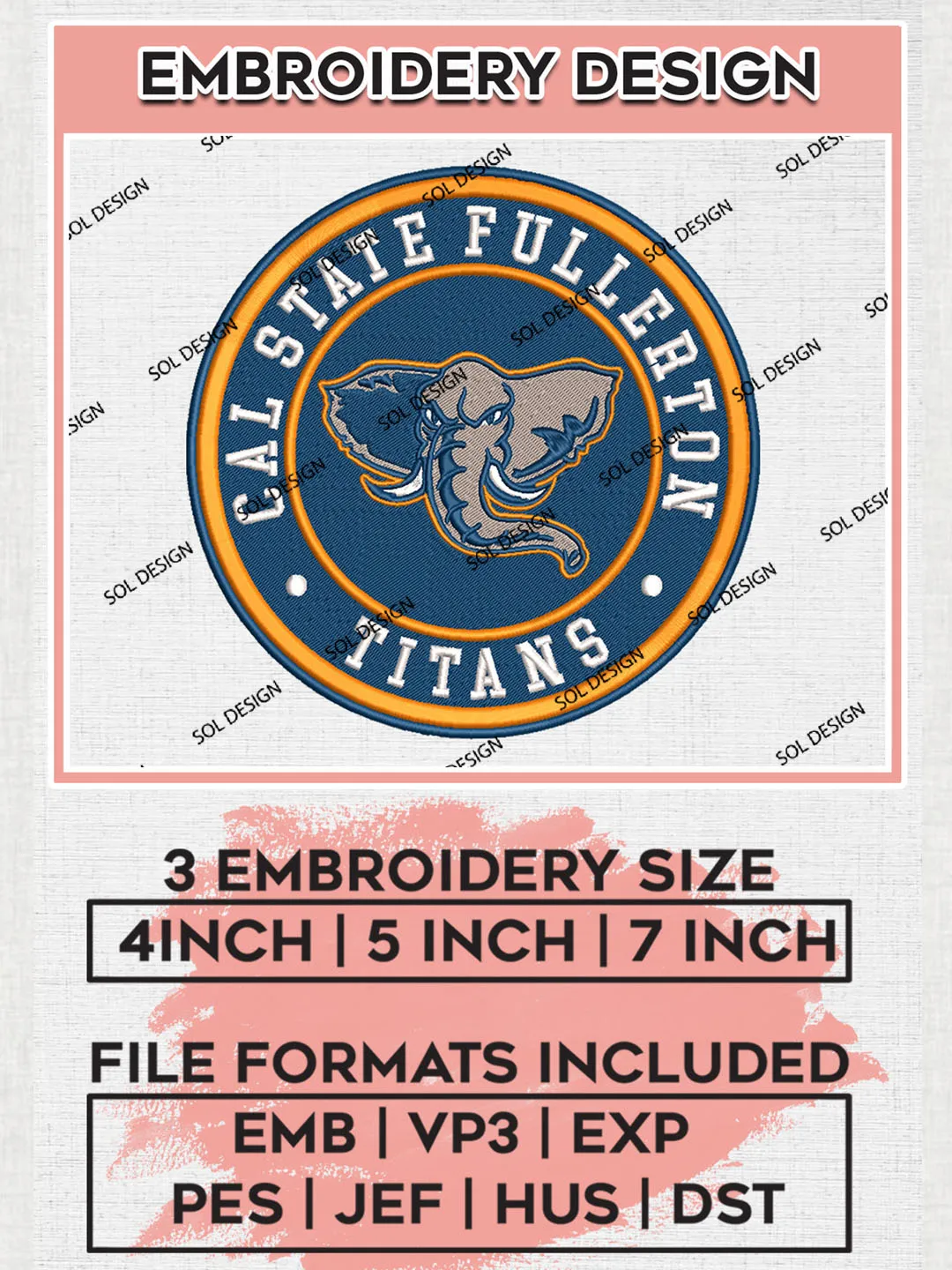 NCAA Cal State Fullerton Titans Round Logo Embroidery, NCAA Cal State ...