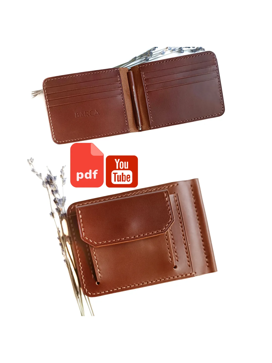 PDF Pattern of a wallet with a money clip and external coin holder - Pattern of a leather wallet - Download PDF