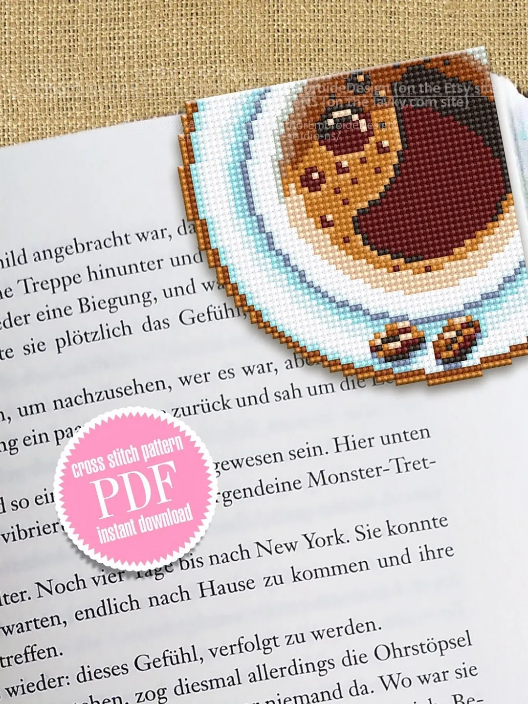 Corner bookmark cross stitch pattern PDF download Cup of Coffee cross stitch chart, Coffee bookmark digital PDF, Coffee lover gift #B247