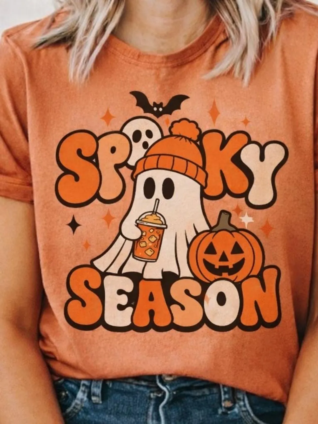 Spooky Season Ghost Pumpkin T-Shirt, Retro Halloween Comfort Colors Tee