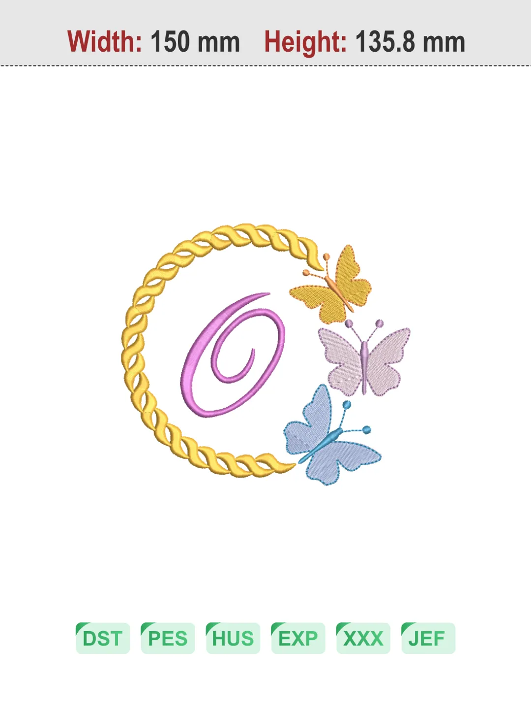 Butterfly Wreath Letter O Machine Embroidery Design