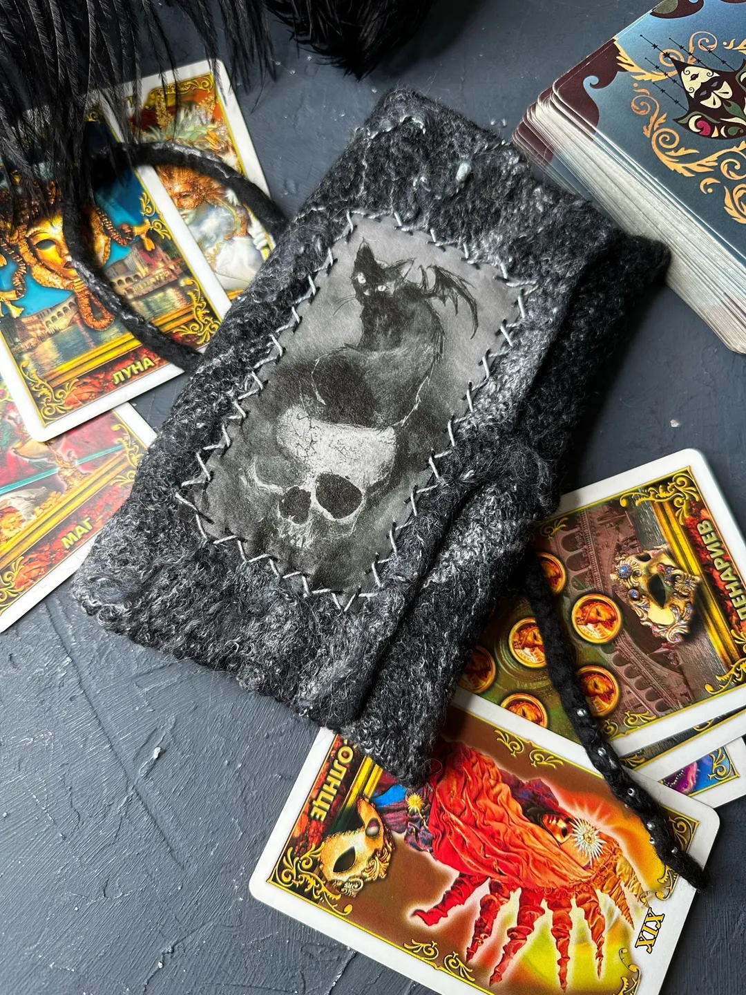 Tarot bag Black cat and Skull