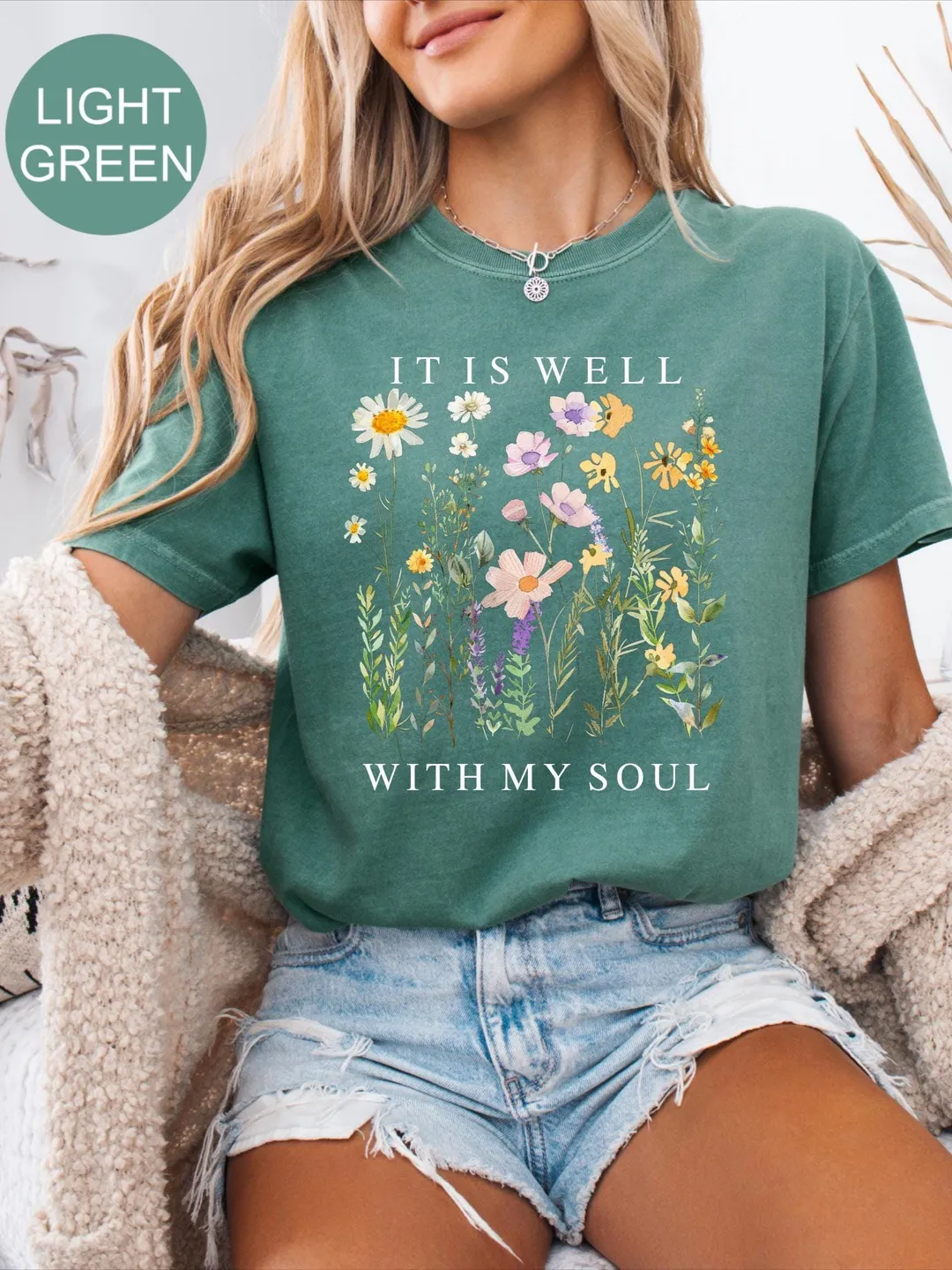 Comfort Colors Floral Christian T-Shirt: It Is Well Within My Soul