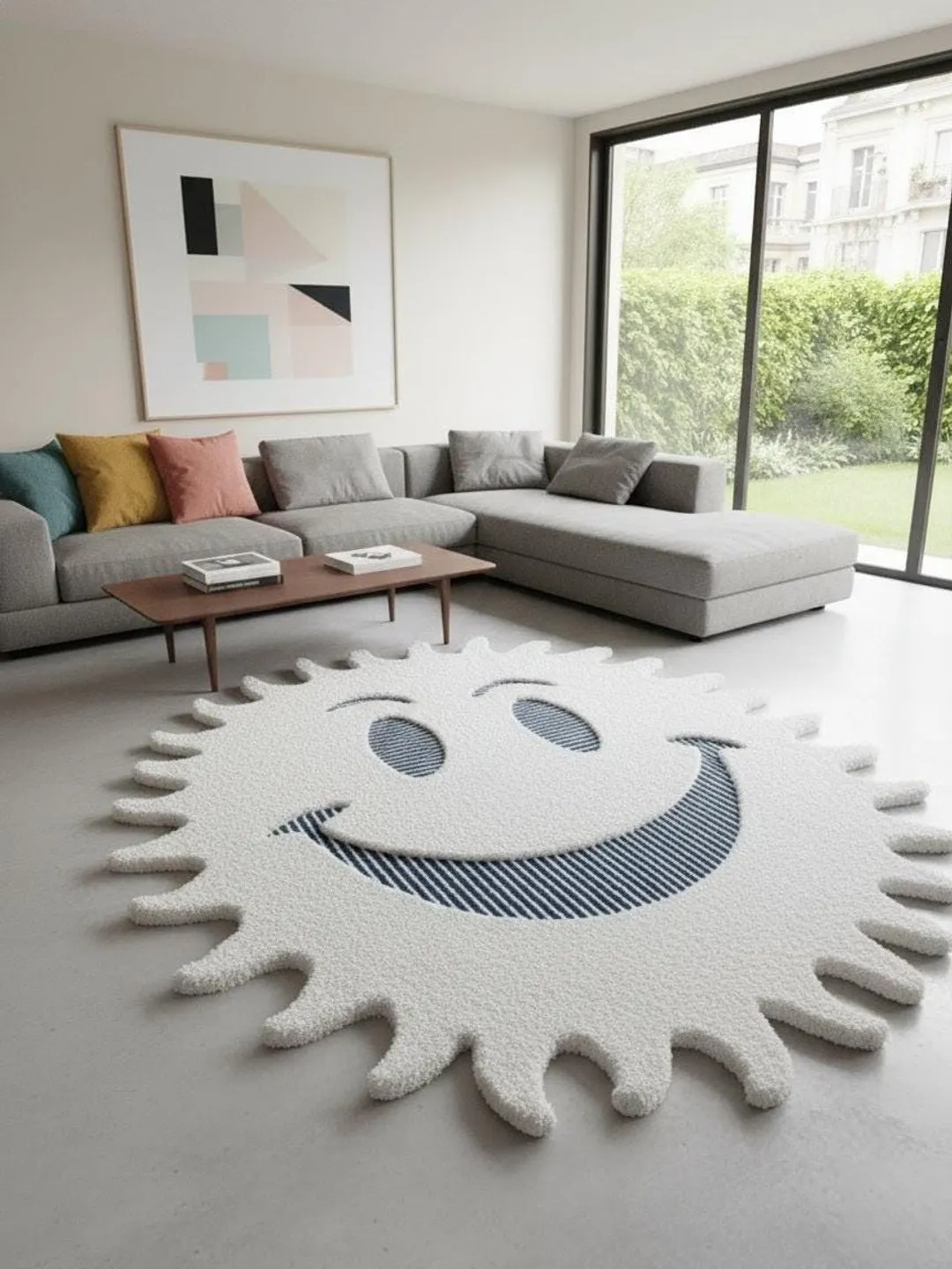 Hand-Tufted Organic Wool Smiley Face Rug – Playful Kids Decor