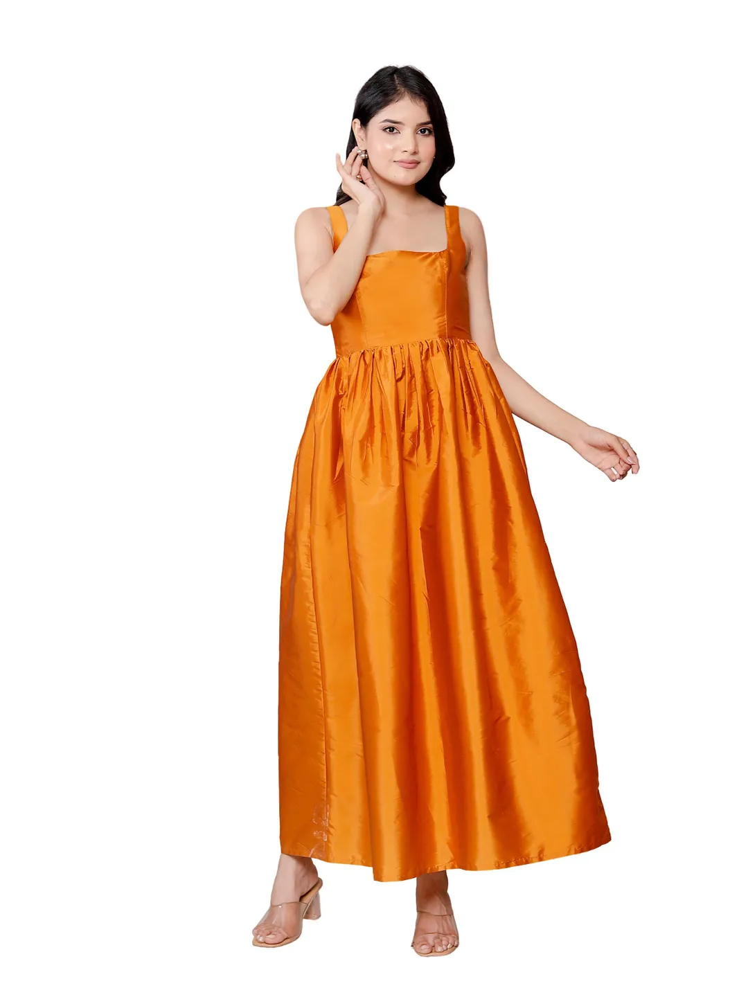 orange taffeta bridesmaid dresses Orange A-line Spaghetti Straps Bridesmaid Dress MBD146 main image 1