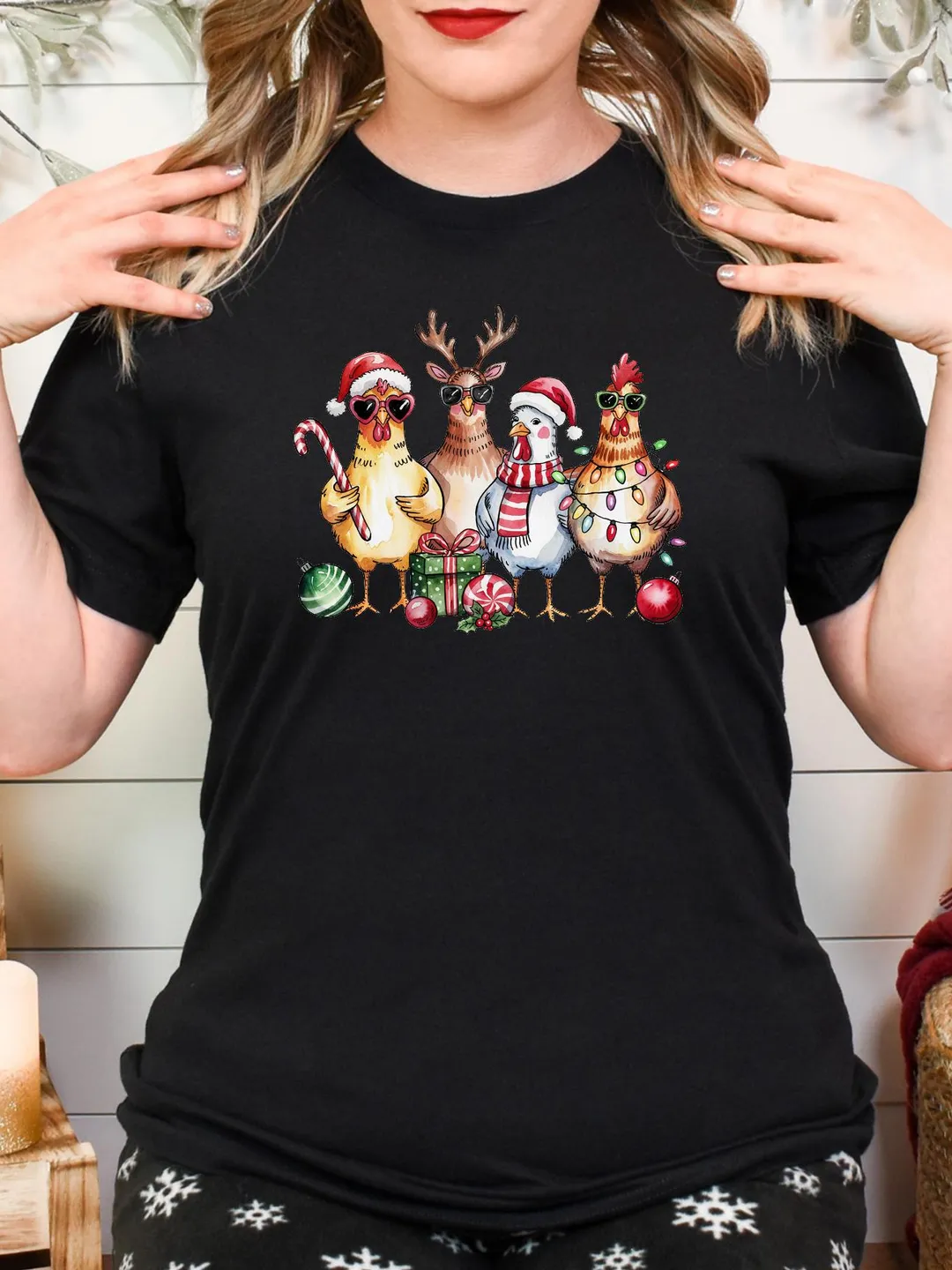 Funny Christmas Chickens T-Shirt: Chicken Lover Farmer Tee