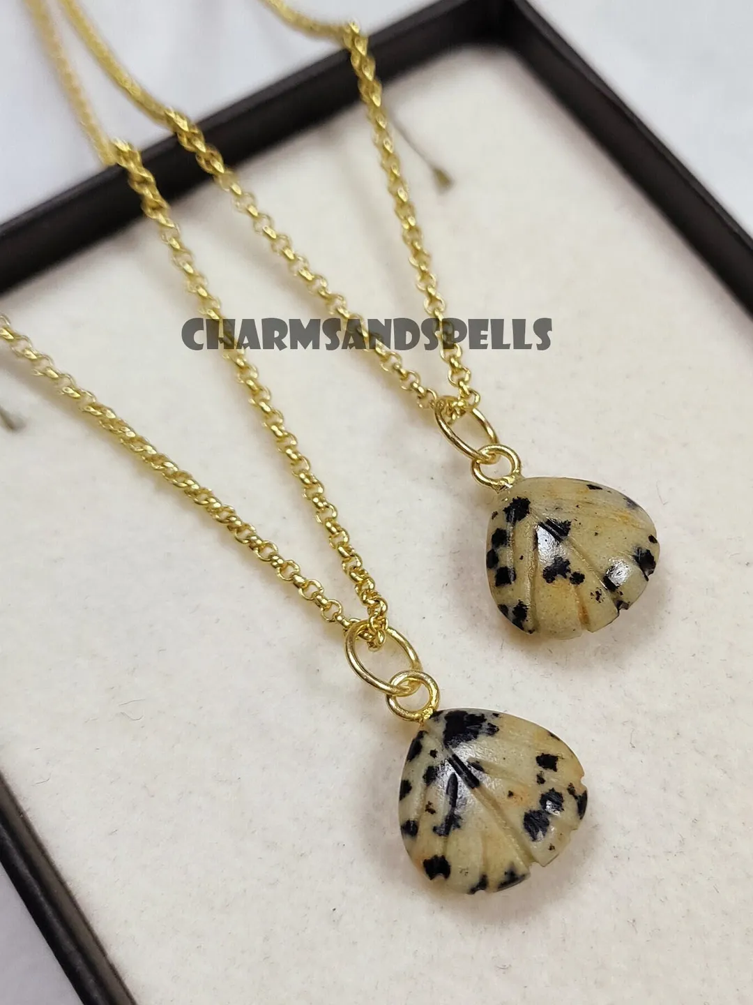 Handmade Dalmatian Jasper Sea Shell Necklace, Boho Ocean Gemstone Jewelry, Gift for Her