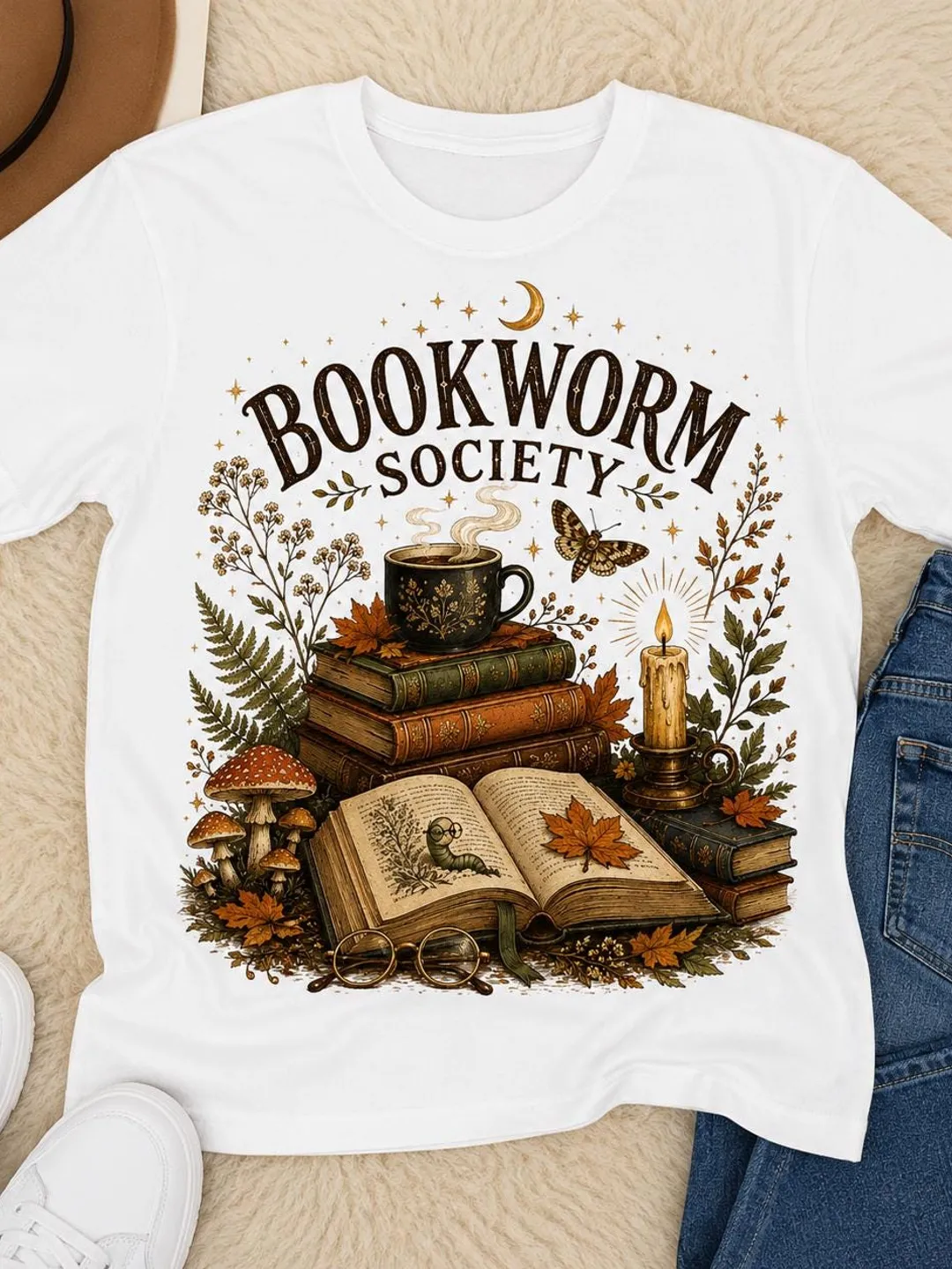 Bookworm Society Shirt, Cozy Book Lover Tee, Vintage Reading Graphic T-Shirt, Cottagecore Reader Gift, Autumn & Summer Book Club Tee