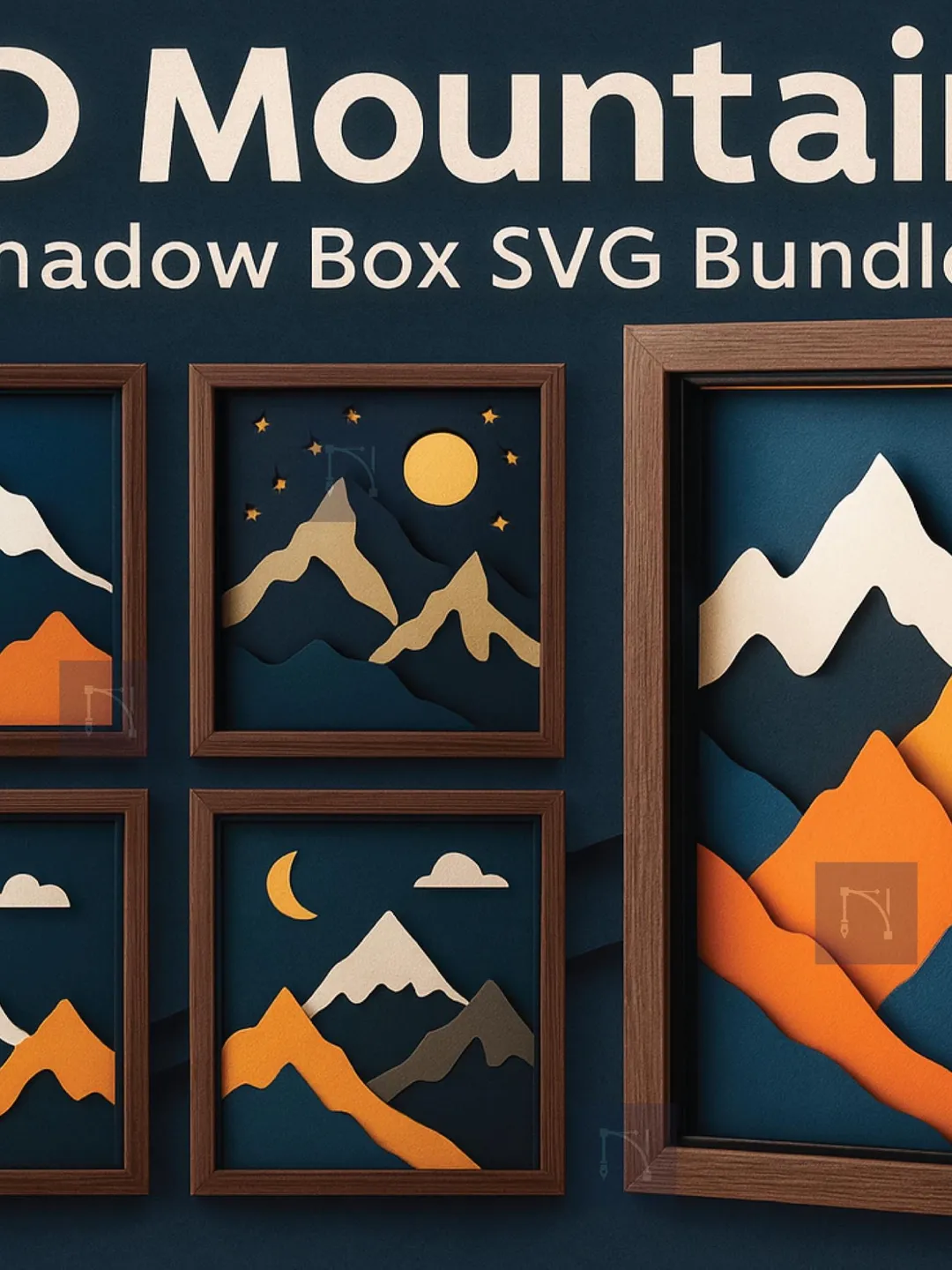 3D Mountains Shadow Box SVG | Layered Mountain Papercut Light Box | Cricut Silhouette Shadow Box SVG Png Dxf EPS