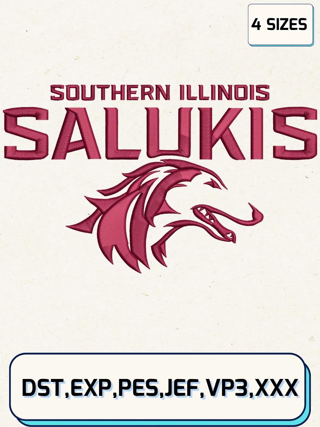 Southern Illinois Salukis Logo Embroidery Design File,NCAA Logo Embroidery Design, Machine Embroidery Files, 4 Sizes