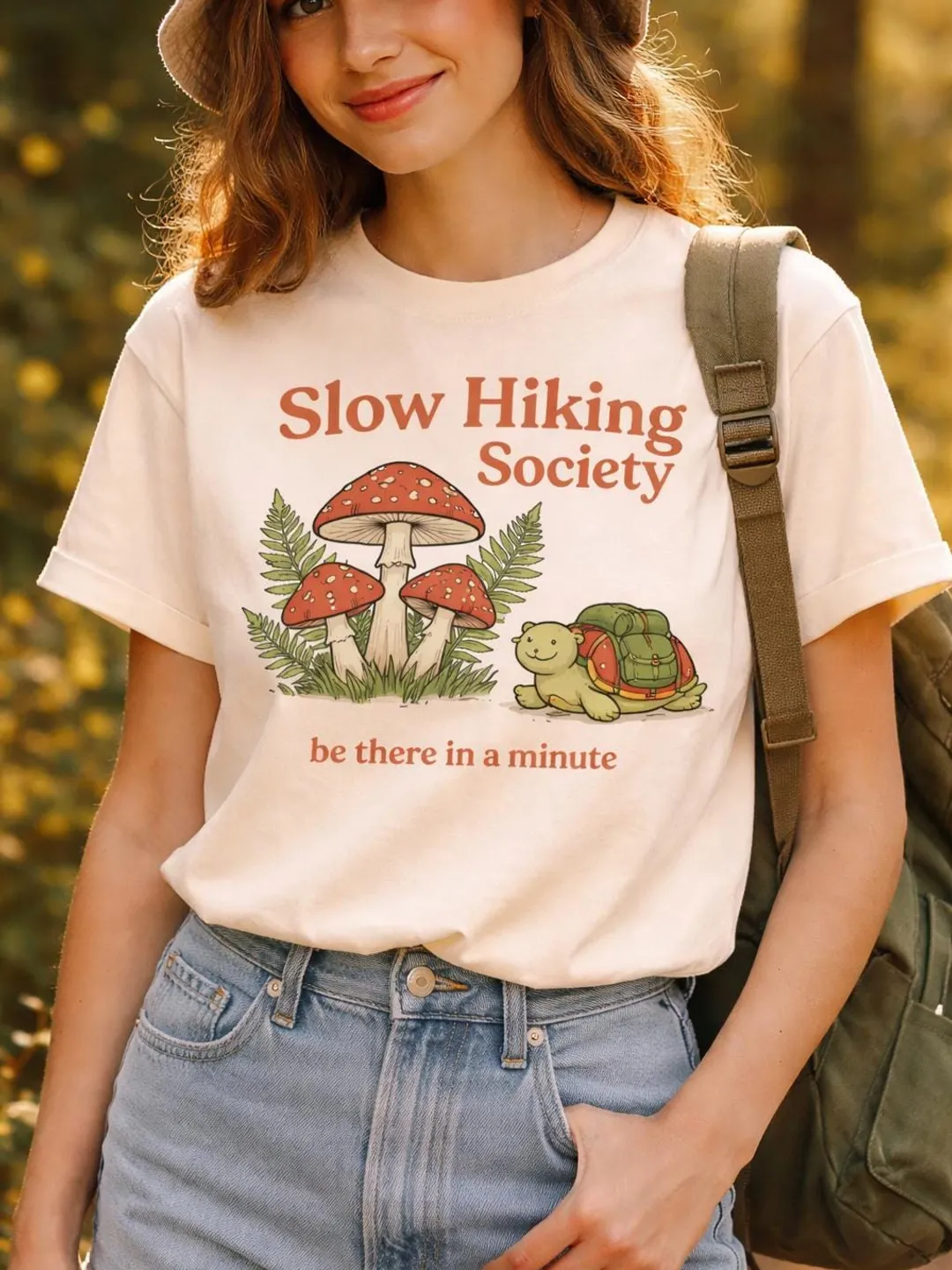 Slow Hiking Society T-Shirt - Funny Mushroom Turtle Nature Design
