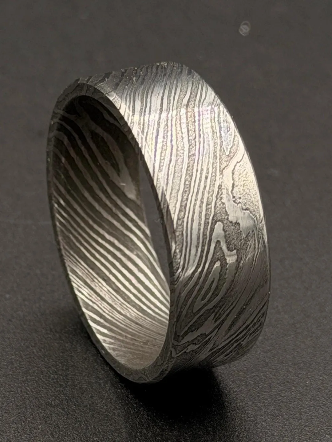 Hand-Forged Damascus Steel Ring, Minimalist, Custom Band