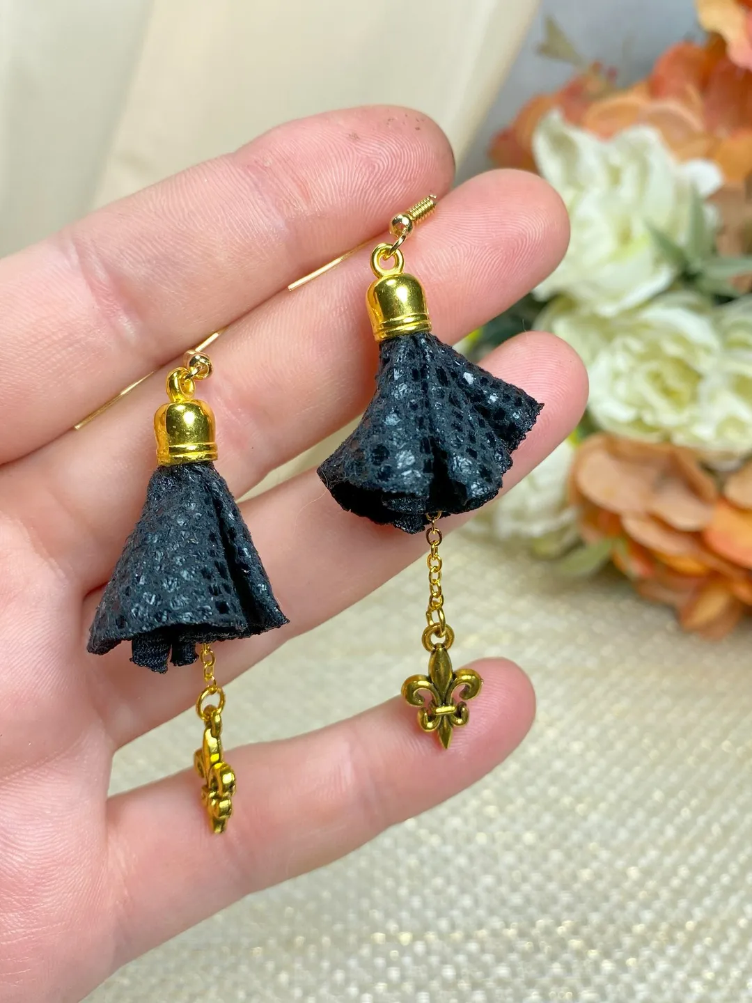 Handmade earrings. Black, bright earrings. Handmade jewelry.