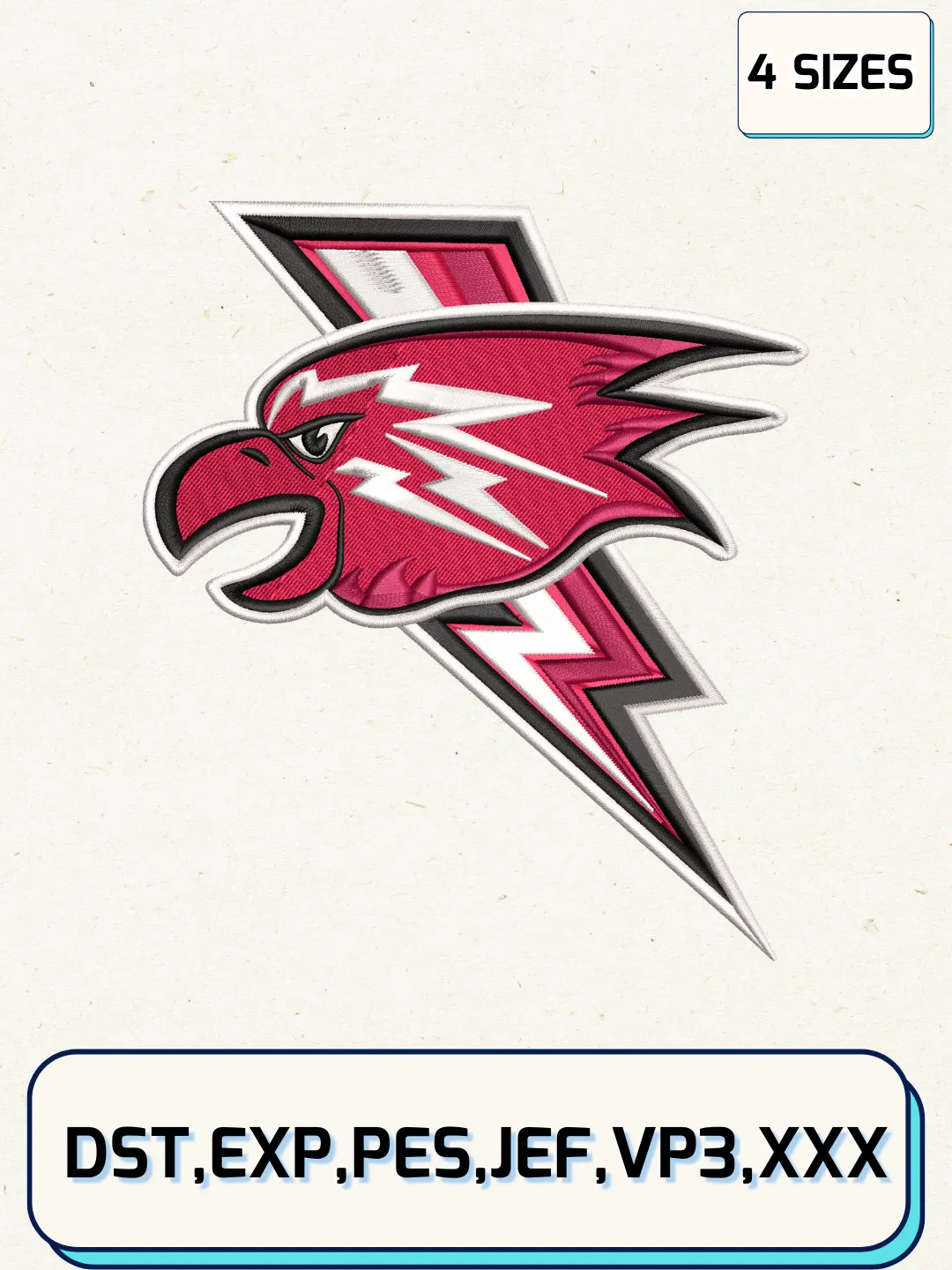 St. John's Red Storm Mascot Embroidery Design Files, NCAA Logos Embroidery Designs, Machine Embroidery Files, 4 Sizes