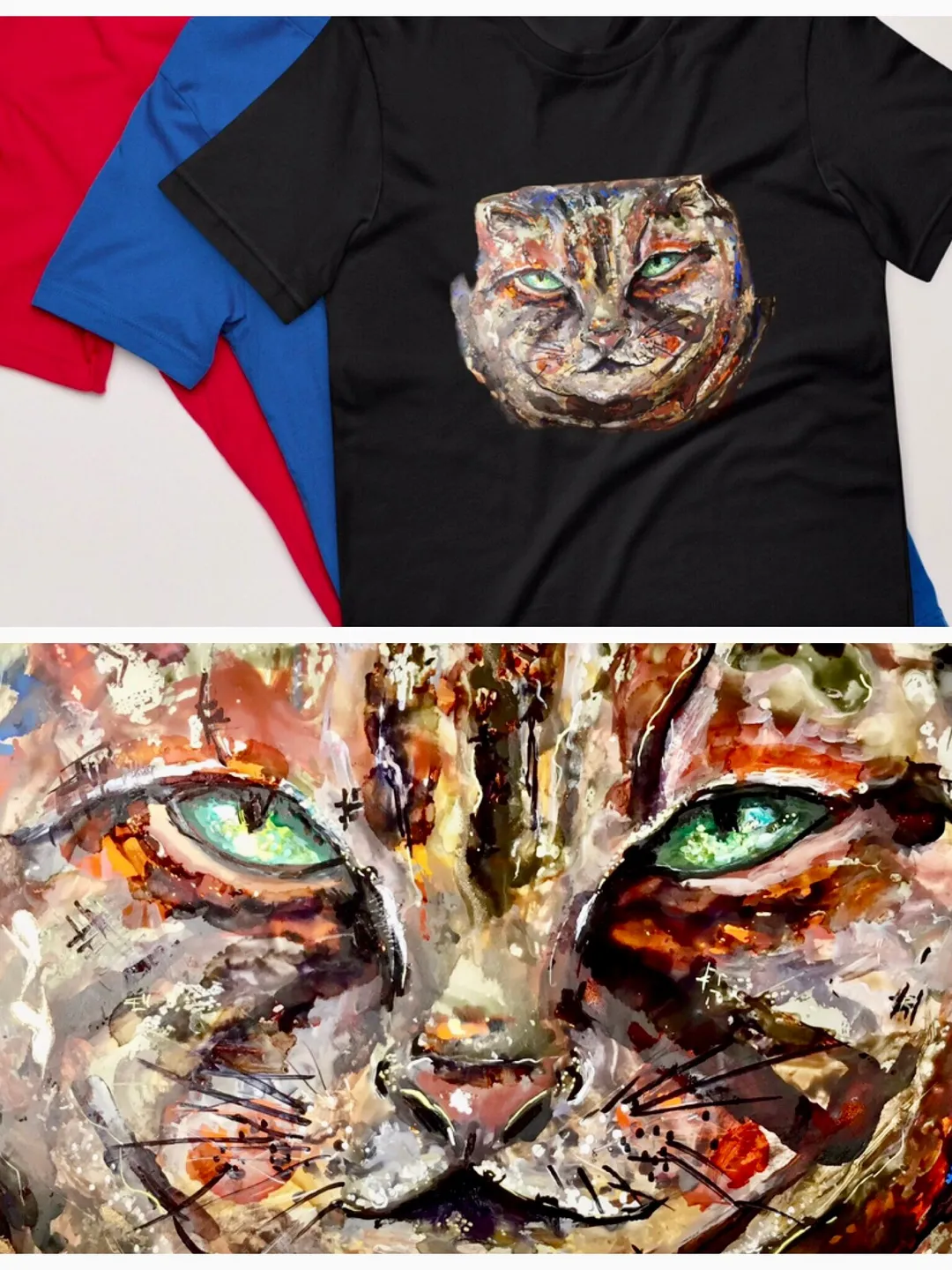 Moody cat Unisex t-shirt made with my original mix media painting,funny cats t shirts,handmade artistic t shirts,cat lovers gifts.