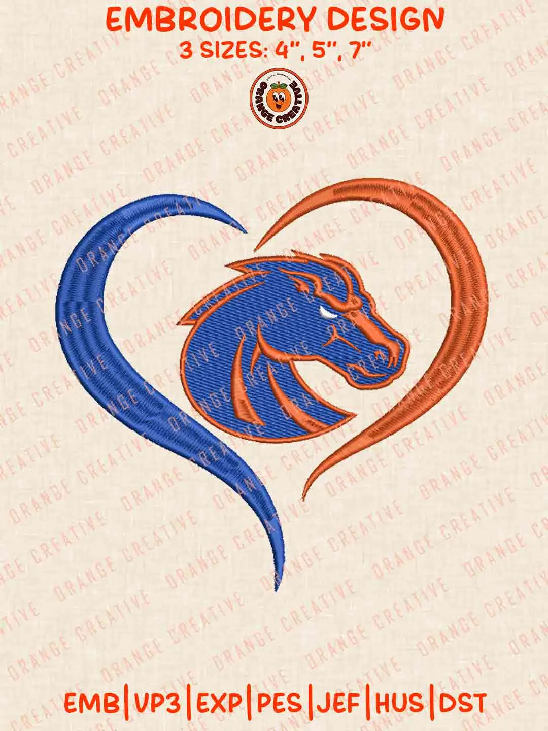 Boise State Broncos Heart Embroidery Design Files, NCAA Boise State Team Logos Embroidery Designs, NCAA Machine Embroidery Files, 3 Sizes, Custom Sizes, Instant Download