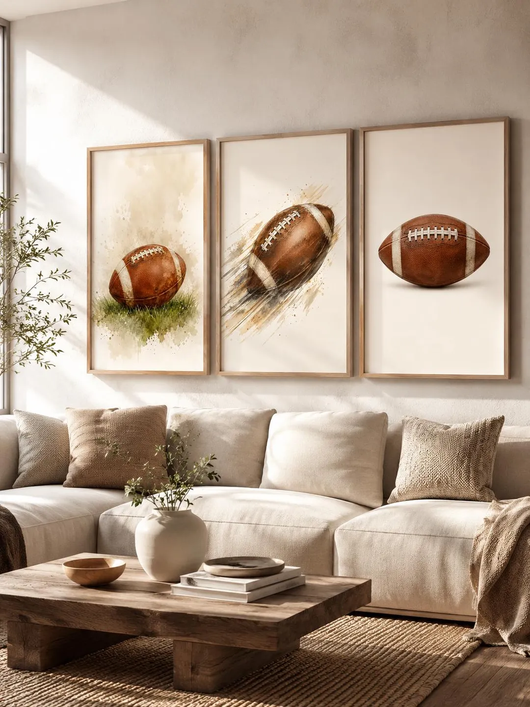 American Football Wall Art Set, Sports Prints Bundle, Neutral (Digital ...