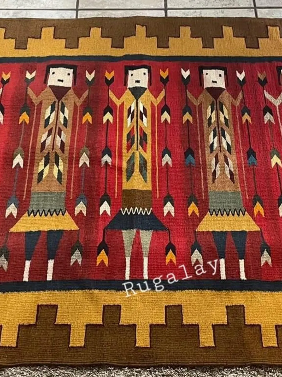 Yei Rugs Navajo Rug Multicolored Yei Rug Kilim Hand-Woven Tribal Mexican Antique ...