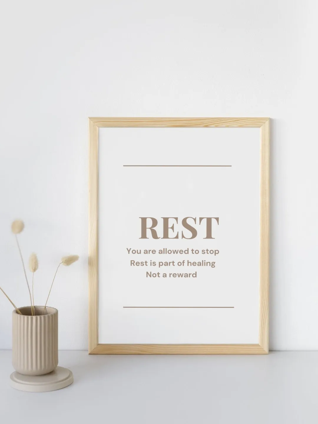 Rest Reminder Wall Art, Healing Mental Health Quote Print, Self Care Minimal Typography Decor, Digital Download