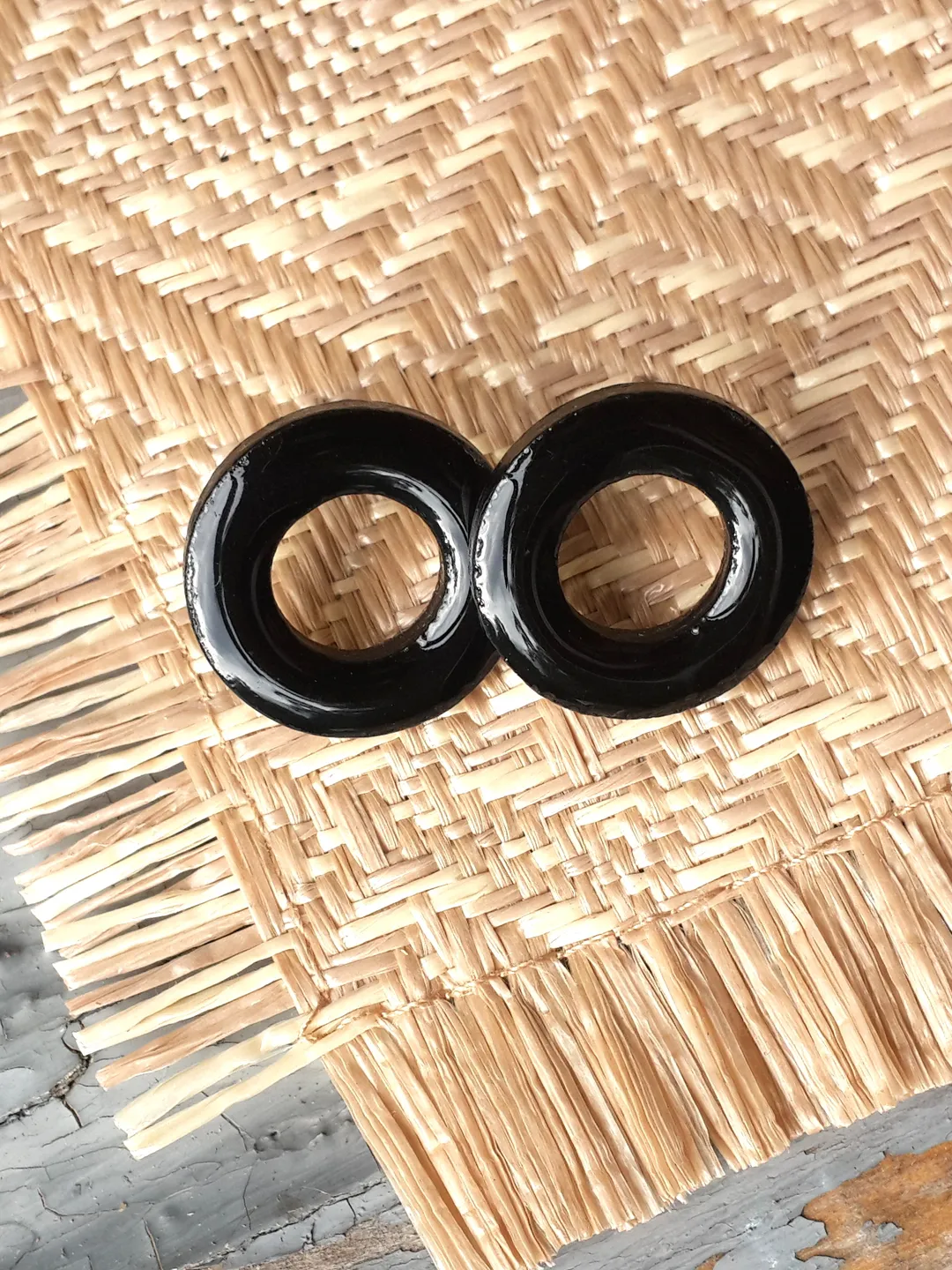 Black hoop earrings, Black Wooden earrings, Black round earrings, Black circle earrings