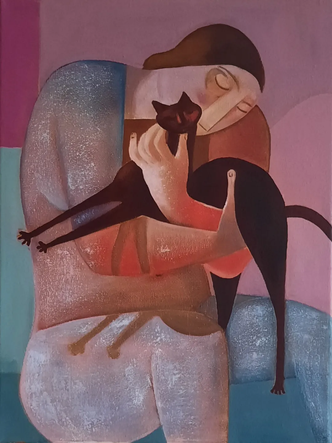 Cats Art Cat oil painting Portrait pet Animals artwork on wall