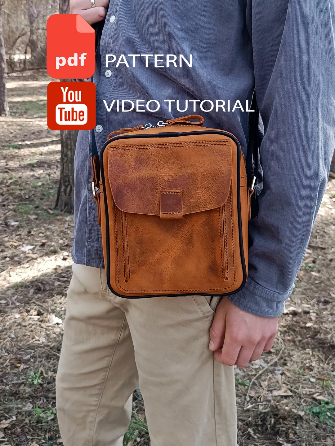 PDF Men's crossbody bag pattern - Download PDF & video TUTORIAL. Classic men's leather bag - pattern.