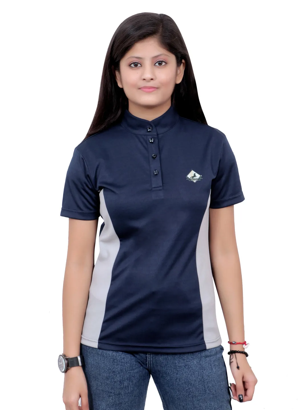 Blue Western Show T-Shirt: Elegant Equestrian Riding Shirt