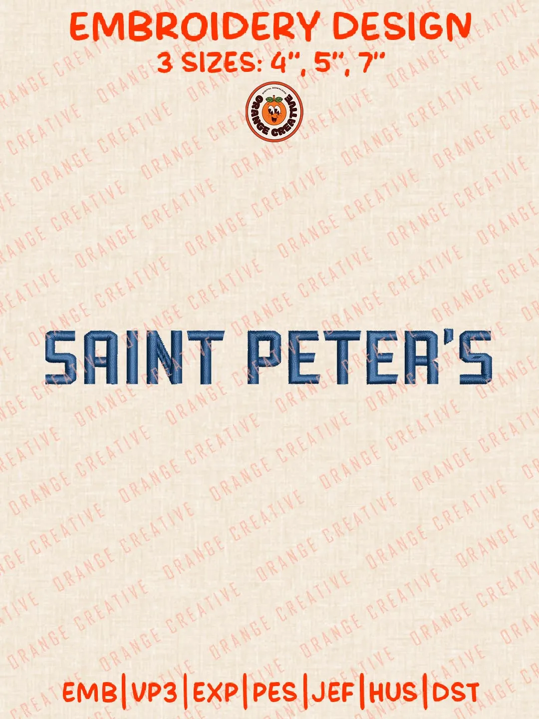 Saint Peter's Text Embroidery Design, NCAA Saint Peter's Peacocks Logo Embroidery Design, Machine Embroidery Design File, 4 Sizes, Custom Size, Digital Download