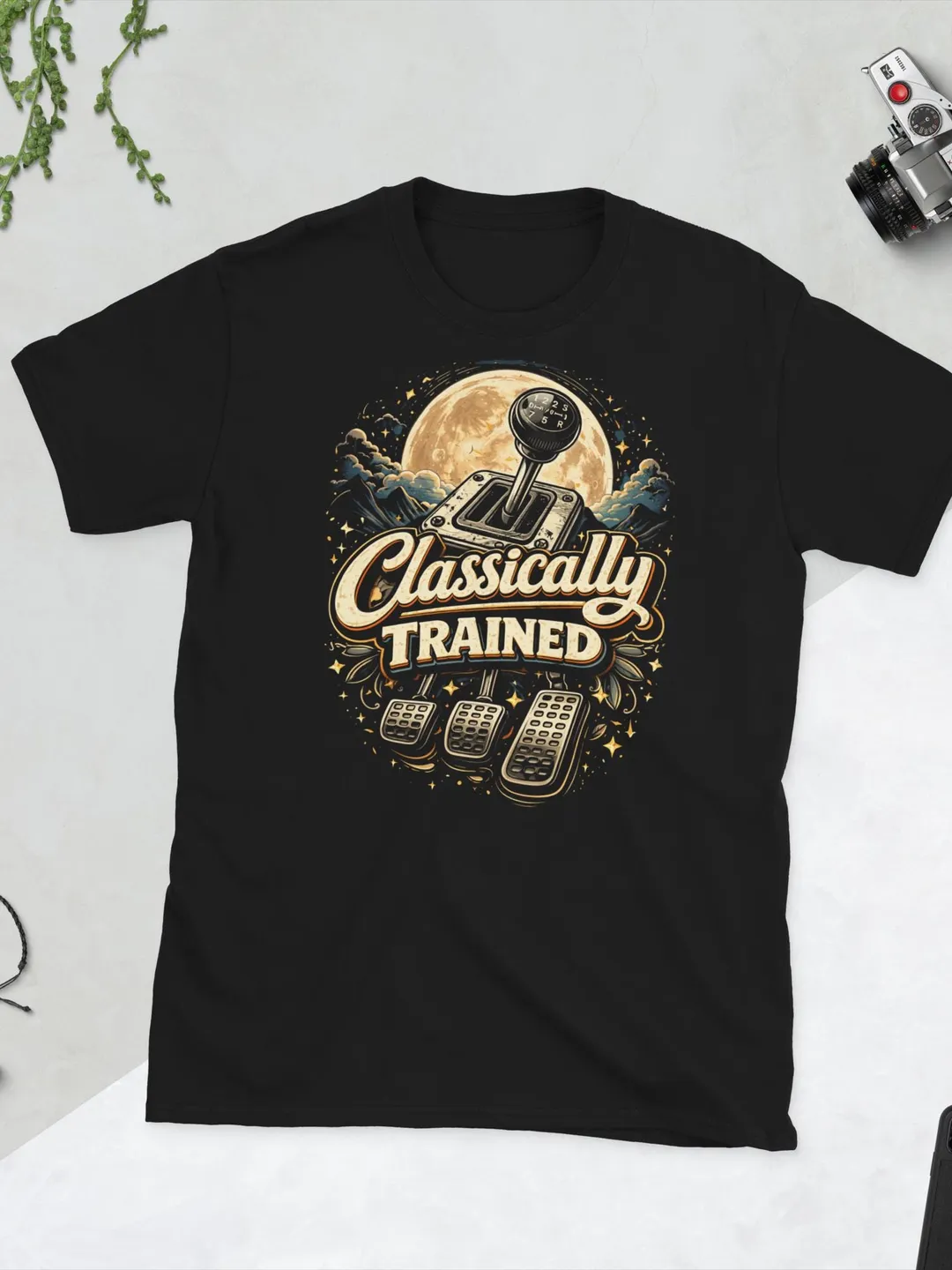 Classically Trained Moon T-Shirt, Retro Manual Gear Shift Graphic Tee, Night Drive Car Lovers Shirt, Vintage Aesthetic Stick Shift Apparel