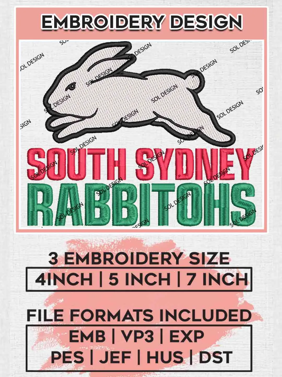 NRL Rabbitohs Embroidery Design, National Rugby League Embroidery ...