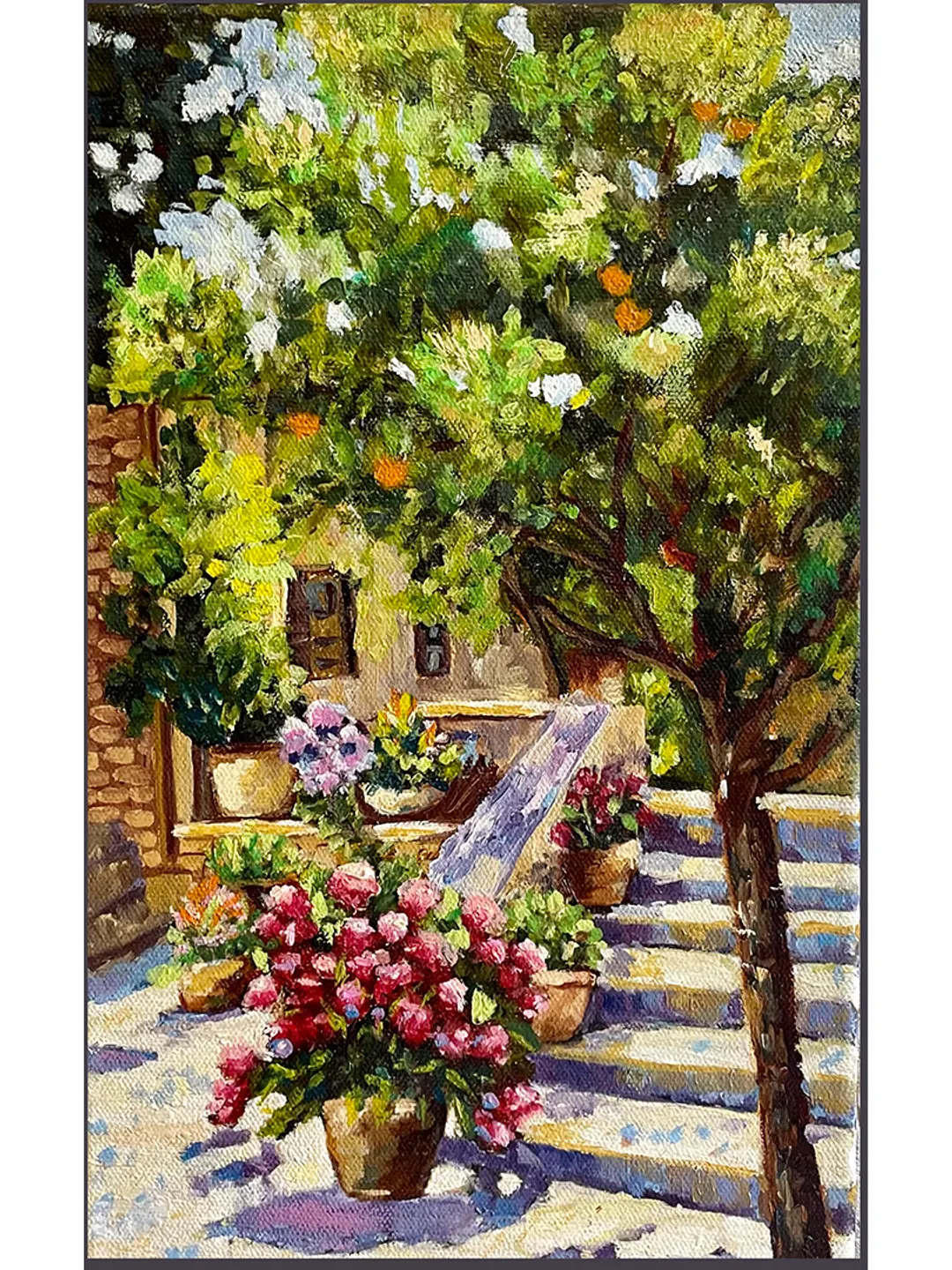 Landscape Painting, Original Oil Painting on Canvas, Flower Garden