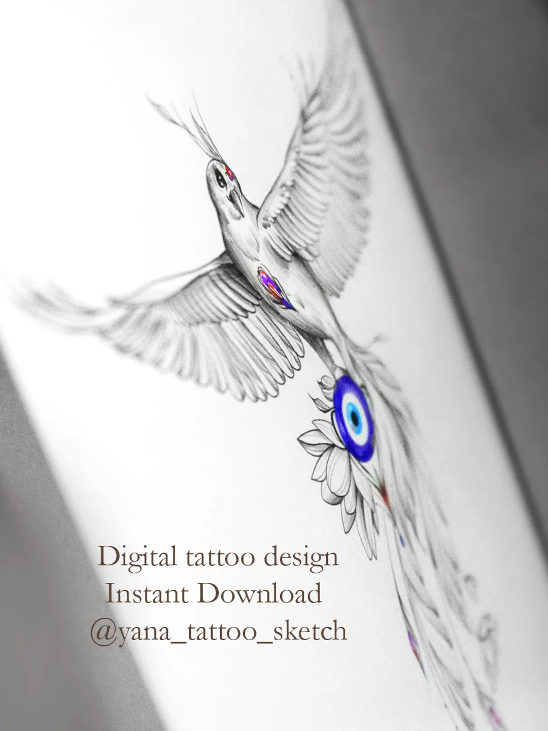 Evil Eye Tattoo Design Peacock Feather Evil Eye Tattoo Idea Flash Sketch,  Instant download JPG, PDF, image size:1080x1440