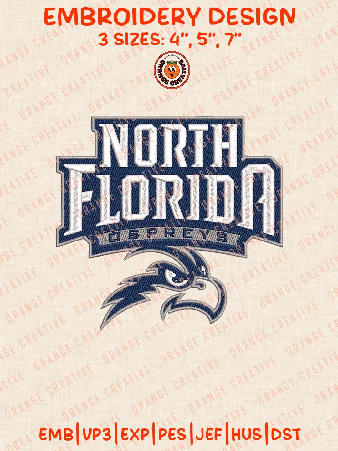 North Florida Ospreys Logos Embroidery Design Files, NCAA Logos Embroidery Designs, Machine Embroidery Files, 4 Sizes, Custom Sizes