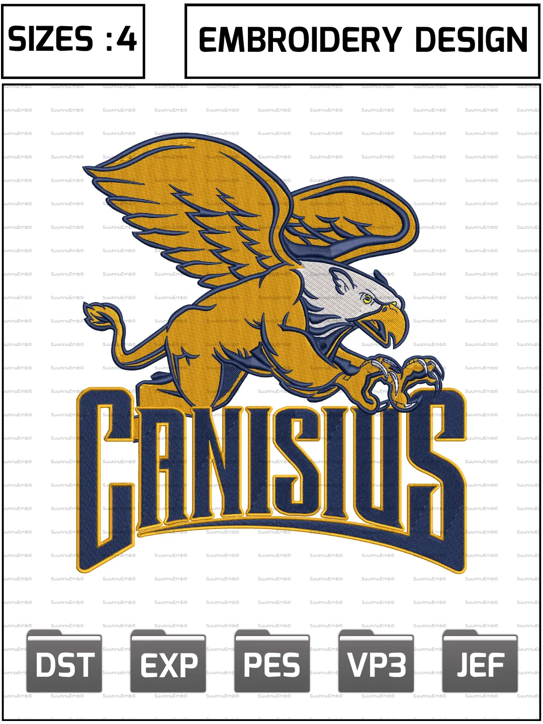 Canisius Golden Griffins Logo Embroidery Design,NCAA Logos Embroidery Design,NCAA Teams, Machine Embroidery Design File,4 Sizes, Digital Download