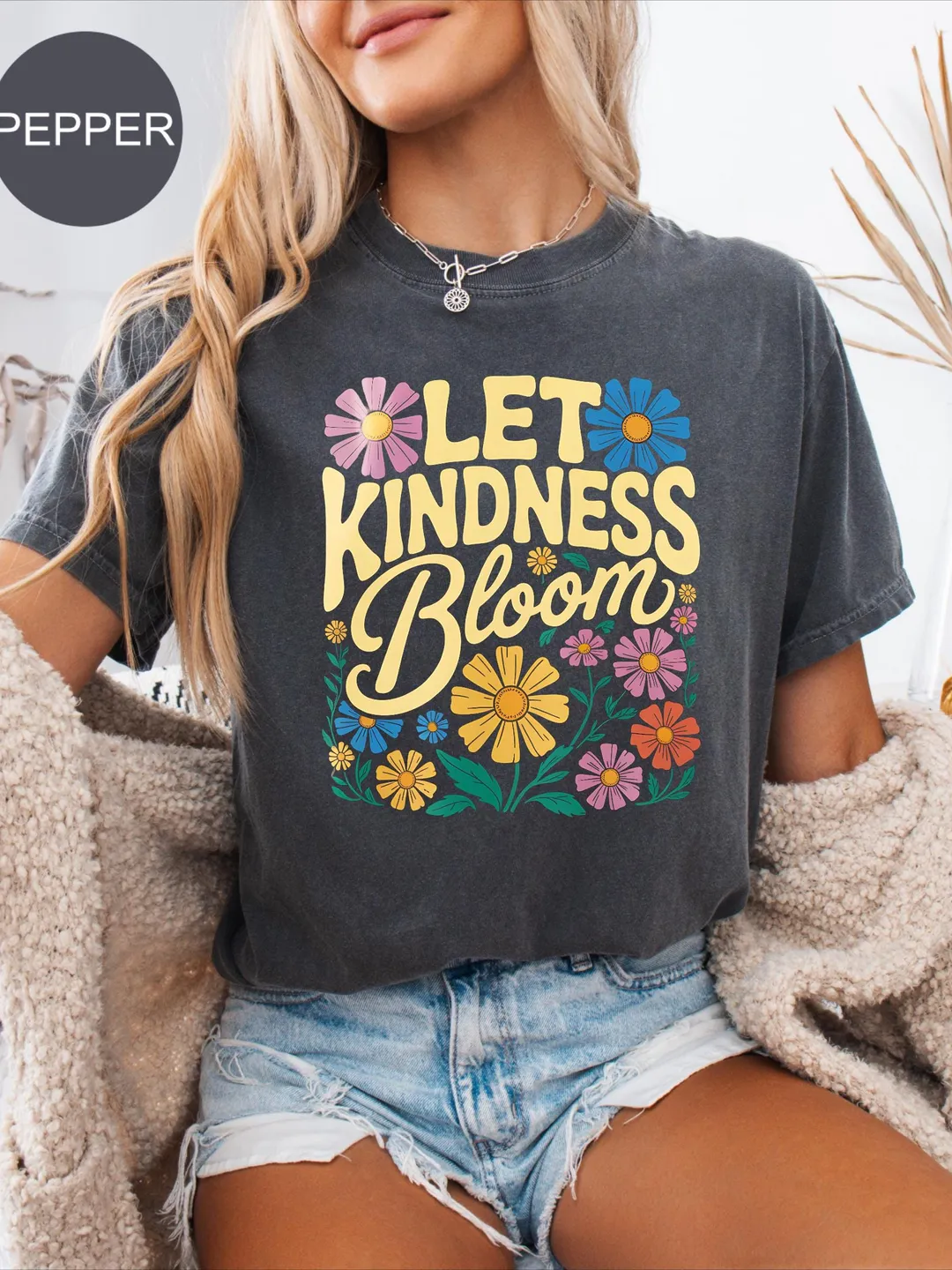 Comfort Colors® Let Kindness Bloom T-Shirt, Mental Health Shirt, Be Kind Retro Flower Shirt, Floral Kindness Tee, Trendy Women's Tee
