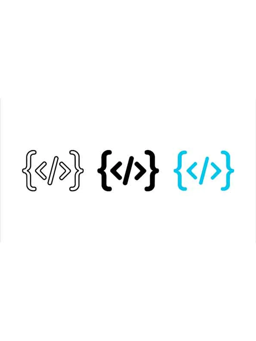 code brackets icon set outline solid and blue vector for programming ...