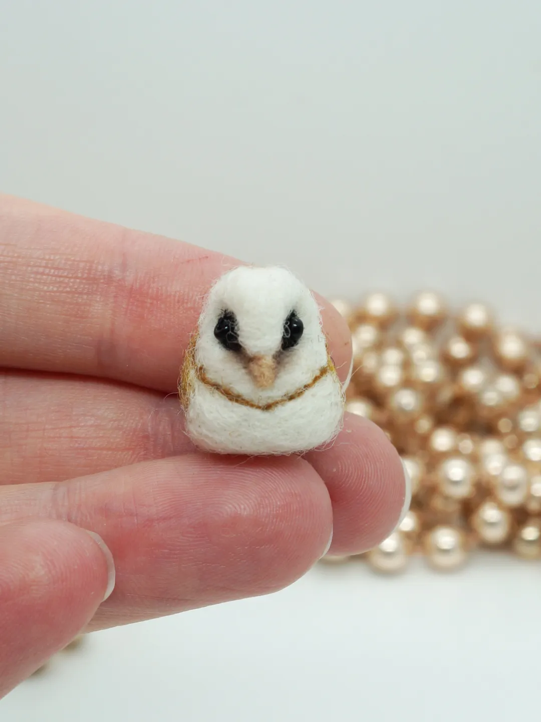 Tiny needle felted barn owl, miniature white owl, made to order